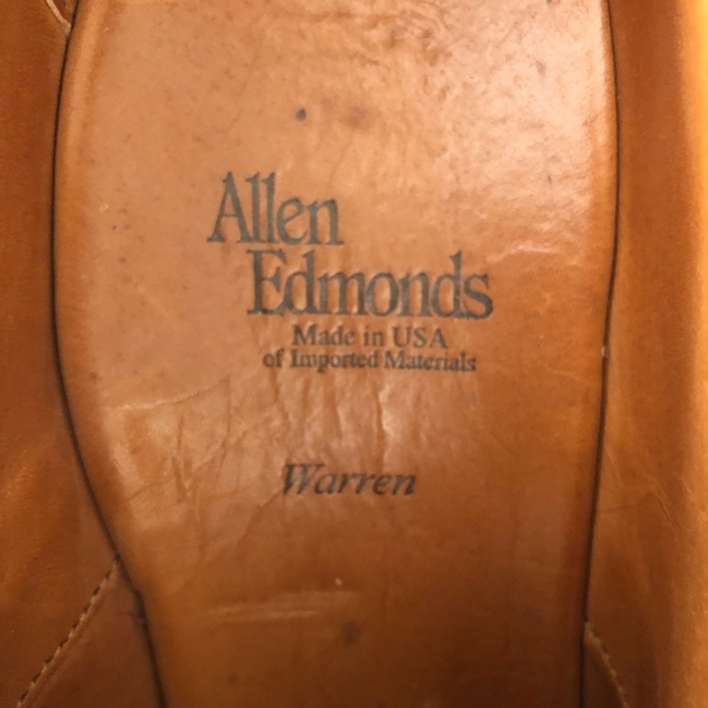 Men’s ALLEN EDMOND “Warren”Dark Tan Leather Derby Shoes - Picture 10 of 13